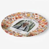Celebration Of Life Photo Funeral Colorful Floral Pappteller (Schrägansicht)