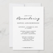 Celebration of Life Photo Modern Memorial  Einladung (Rückseite)