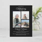 Celebration of Life Photos, Memorial Black White Einladung (Stehend Vorderseite)