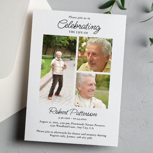 Celebration of Life Photos, Memorial Simple White Einladung