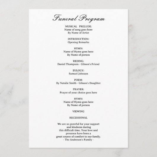 Celebration of Life Programs – Forever In Our Hear Programm (Rückseite)