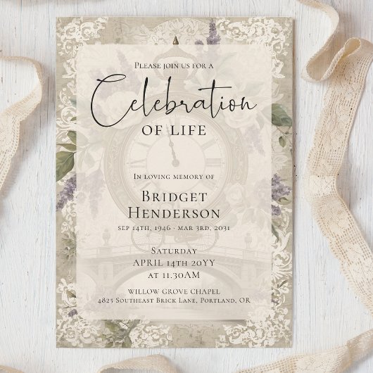 Celebration of Life Purple Butterfly Peony Funeral Einladung