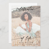 Celebration of Life Script Funeral Photo | White Dankeskarte (Vorne/Hinten)