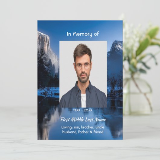 Celebration of Life Servce Mountain Lake Winter Einladung (Stehend Vorderseite)