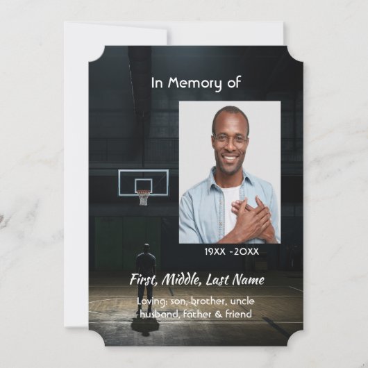 Celebration of Life Service Basketball Player Einladung (Vorderseite)