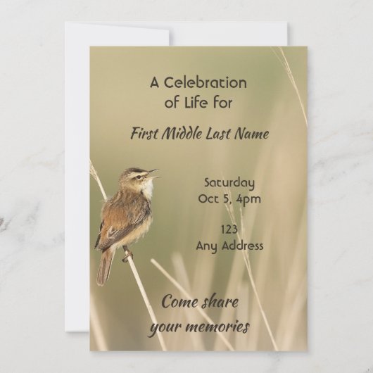 Celebration of Life Service  Bird Garden Nature  Einladung (Rückseite)