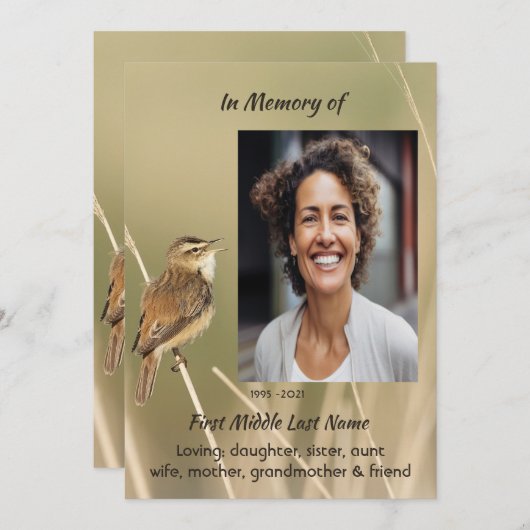 Celebration of Life Service  Bird Garden Nature  Einladung (Vorne/Hinten)