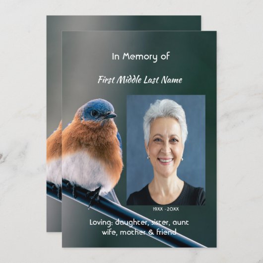 Celebration of Life Service Bluebird Garden Bird  Einladung (Vorne/Hinten)