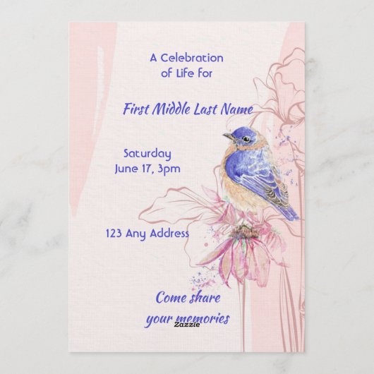 Celebration of Life Service Bluebird Garden Einladung (Rückseite)
