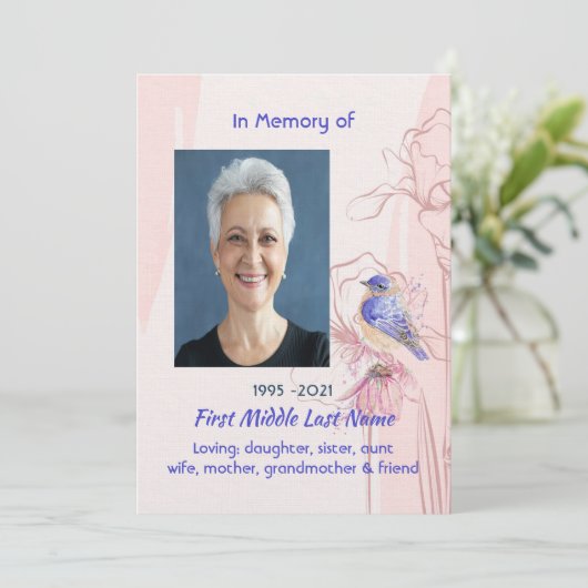 Celebration of Life Service Bluebird Garden Einladung (Stehend Vorderseite)