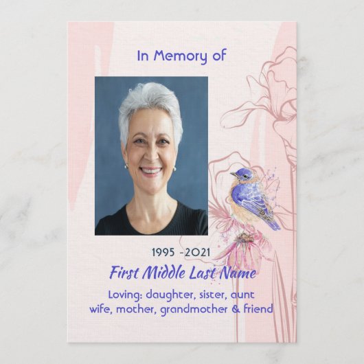 Celebration of Life Service Bluebird Garden Einladung (Vorderseite)