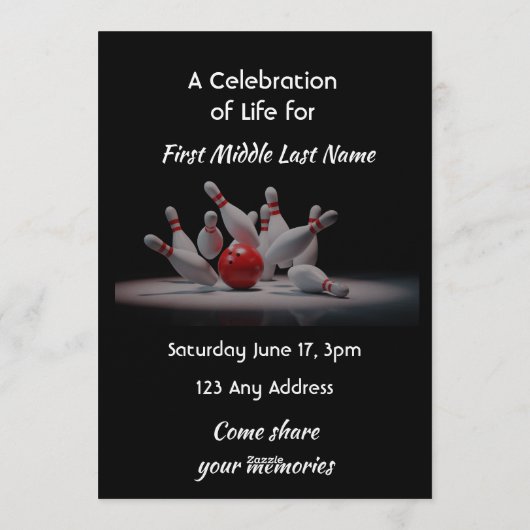 Celebration of Life Service  Bowling Bowler Einladung (Rückseite)