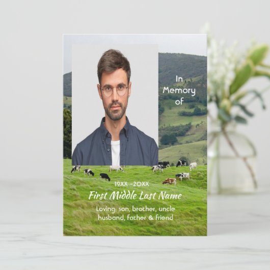 Celebration of Life Service Cattle Farm Landscape Einladung (Stehend Vorderseite)