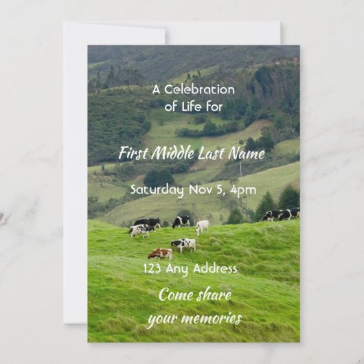 Celebration of Life Service Cattle Farm Landscape Einladung (Rückseite)