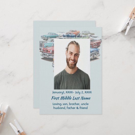 Celebration of Life Service Classic Vintage Car Einladung (Vorderseite/Rückseite Beispiel)