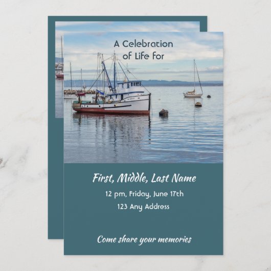Celebration of Life Service Commercial Fisherman Einladung (Vorne/Hinten)