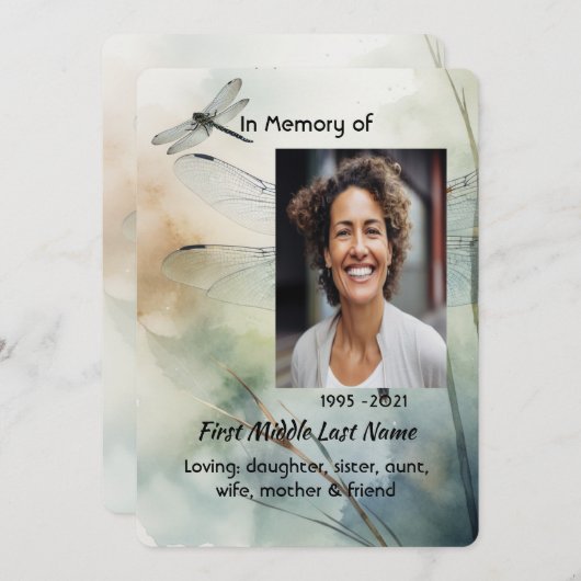 Celebration of Life Service Custom Dragonfly Einladung (Vorne/Hinten)