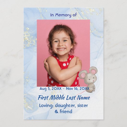 Celebration of Life Service Cute Mouse Children Einladung (Vorderseite)