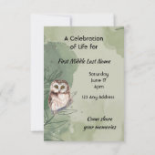 Celebration of Life Service  Cute Owl Bird Einladung (Rückseite)