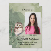 Celebration of Life Service Cute Owl Bird Save The Date (Vorne/Hinten)