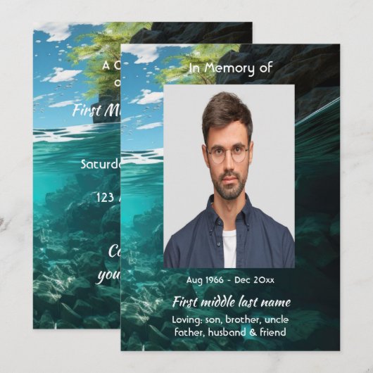 Celebration of Life Service Deep Sea Diving Diver Einladung (Vorne/Hinten)