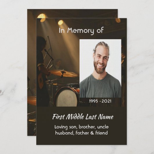 Celebration of Life Service Drummer Drums Band Einladung (Vorne/Hinten)