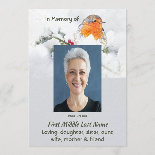 Celebration of Life Service English Robin Bird Einladung (Vorderseite)