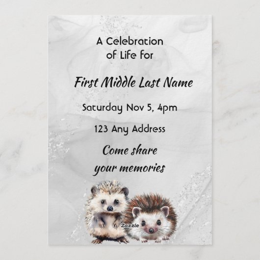 Celebration of Life Service Hedgehog Children Einladung (Rückseite)