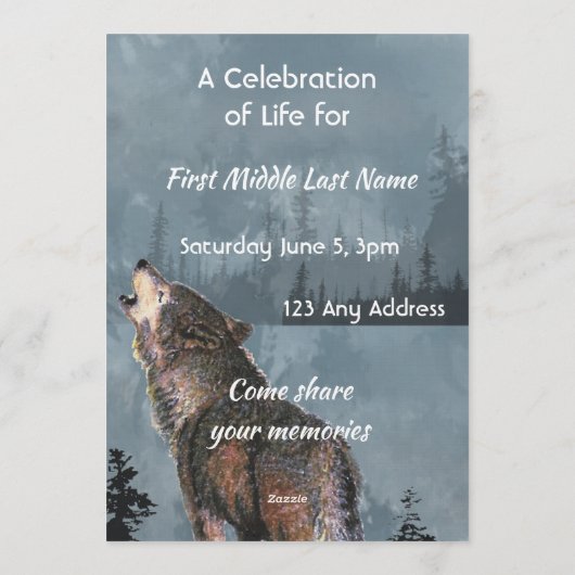 Celebration of Life Service Howling Wolf Art Einladung (Rückseite)