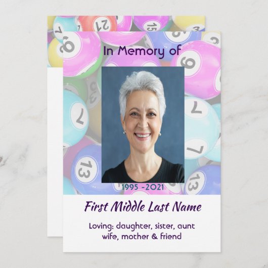 Celebration of Life Service invite Bingo Game Einladung (Vorne/Hinten)