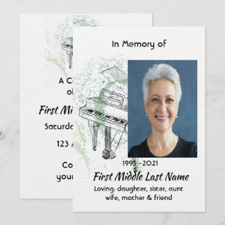 Celebration of Life Service Invite Piano Musician Einladung
