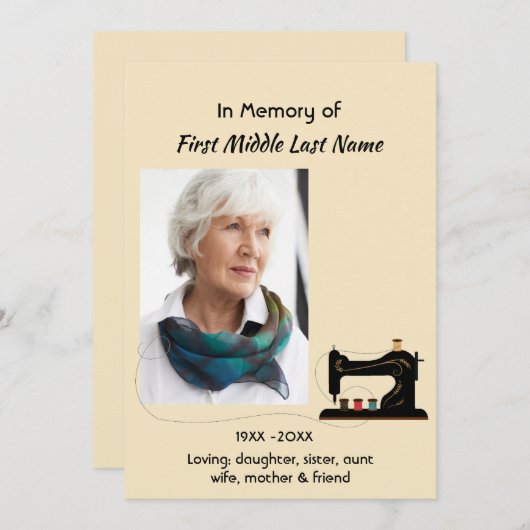 Celebration of Life Service Invite Seamstress Einladung (Vorne/Hinten)