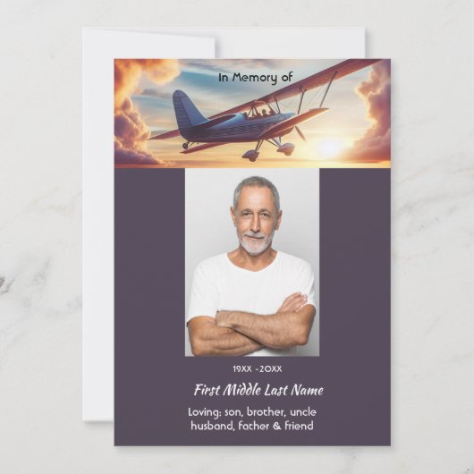 Celebration of Life Service Pilot Flying Sunset Einladung (Vorderseite)
