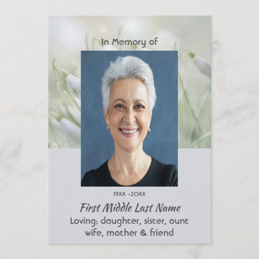 Celebration of Life Service Snowdrop Flowers Einladung (Vorderseite)