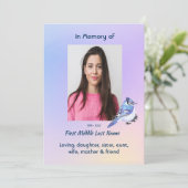 Celebration of Life Service Watercolor Bluejay Einladung (Stehend Vorderseite)