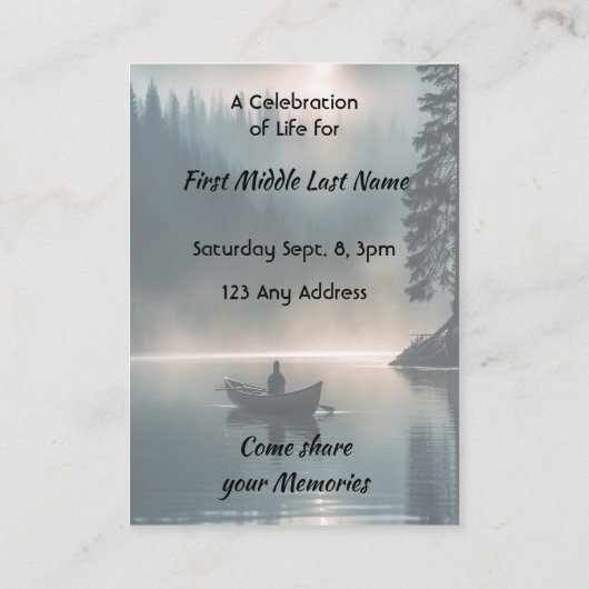 Celebration of Life Service Wilderness Lake Canoe Visitenkarte (Rückseite)