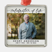 Celebration of Life Simple Script Tribute Photo Ornament Aus Metall (Vorne)