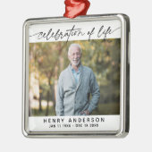 Celebration of Life Simple Script Tribute Photo Ornament Aus Metall (Links)