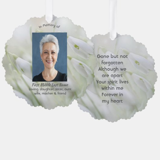 Celebration of Life Snowdrop Flowers Ornament Karte (Vorderseite/Rückseite)