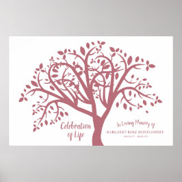 Celebration of Life Tree Modern Pink Script Poster