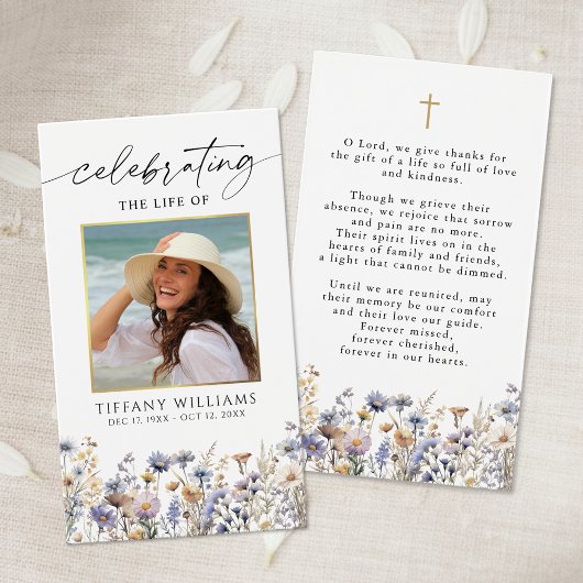 Celebration of Life Wildflowers Photo Prayer Card