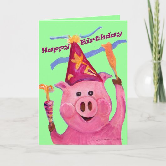 Celebration Pig Birthday Card Karte (Vorderseite)