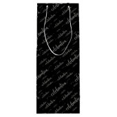 Celebration Script Silver Pattern auf schwarz Geschenktüte Für Weinflaschen (Rückseite)