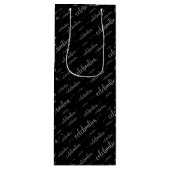 Celebration Script Silver Pattern auf schwarz Geschenktüte Für Weinflaschen (Vorderseite)
