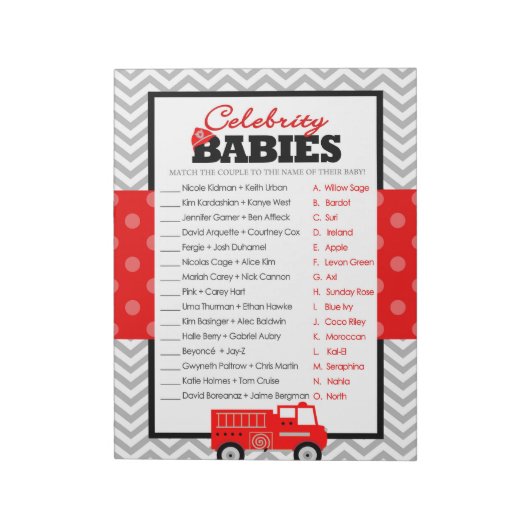 Celebrity Babies Fireruck Baby Showroom Pack Notizblock (Rotiert)