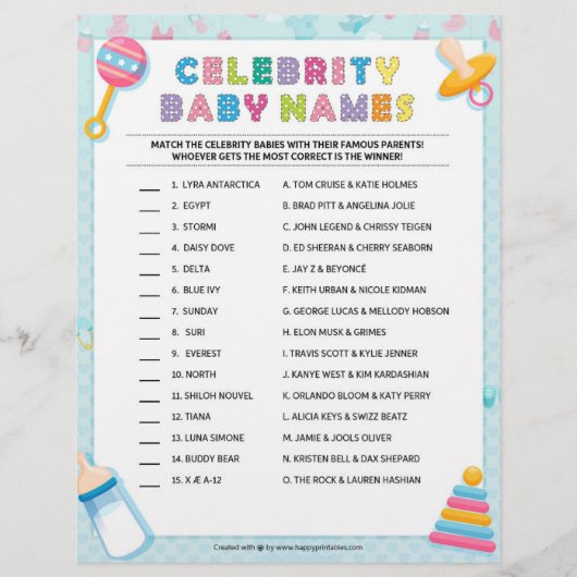 Celebrity Baby Names [Baby Basics Blue] Briefbogen (Vorderseite)