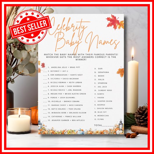 CELEBRITY BABY NAMES Baby Showgame Floral Niedlich Einladung