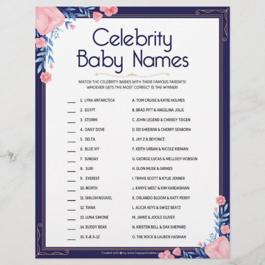 Celebrity Baby Names [Blumenrahmen] Briefbogen (Vorderseite)