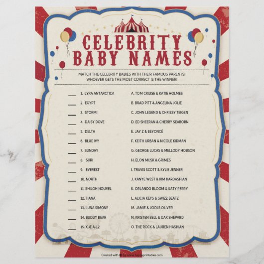 Celebrity Baby Names [Circus Theme] Briefbogen (Vorderseite)