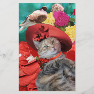 CELEBRITY CAT PRINCESS TATUS MIT RED HAT AND DOVE BRIEFPAPIER